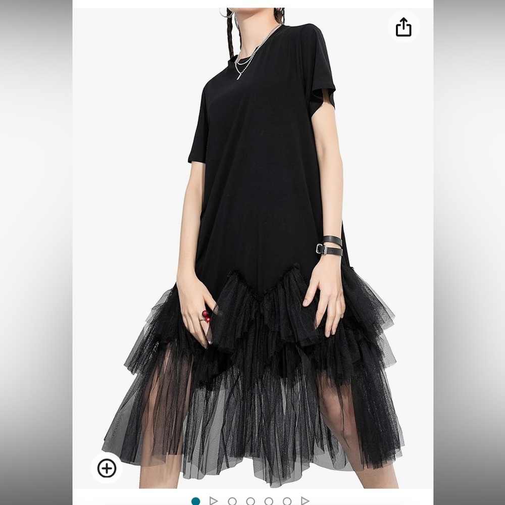 Casual Short Sleeve Crew Neck Tutu Tulle Dress with an Oversized Fit